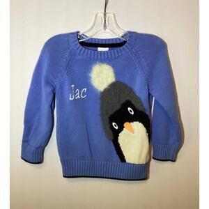 Gymboree sweater 18 24 M blue penguin mono Jac